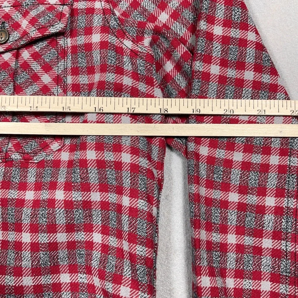 True Religion Flannel Shirt Men Small Regular Fit‎ Red Gray Plaid Plaid Outdoor